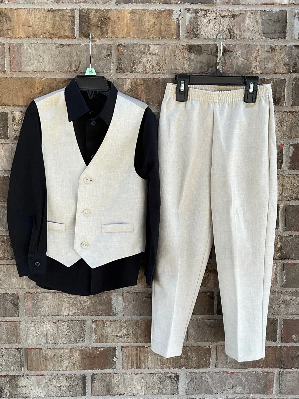 Take 50% OFF- 3pcs Boys Cream Vest & Pants Suit Set with Black Shirt, Size-6